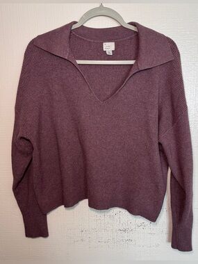 a new day Women's Plum Cropped Ribbed V-Neck Sweater